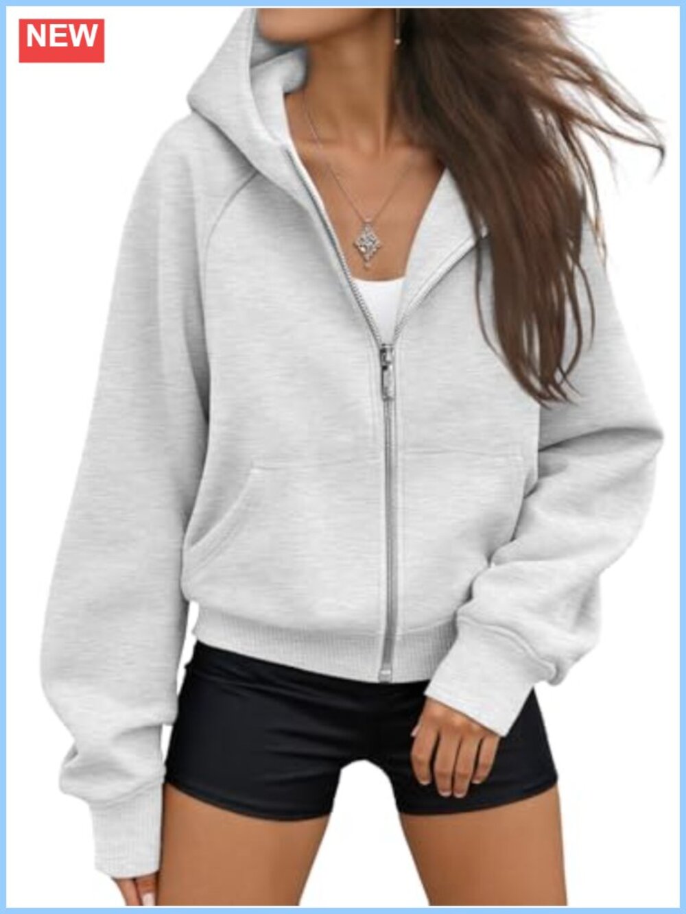 Women's Zip Up Hoodie Fleece Lined Oversized Cropped Long Sleeve with Thumb Hole